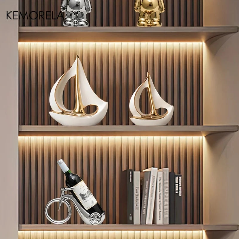 "Elegant ceramic and enamel sailboat for luxury home decor"
