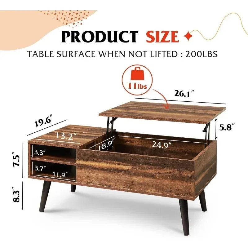 Modern wood coffee table with lift-up dining tabletop feature
