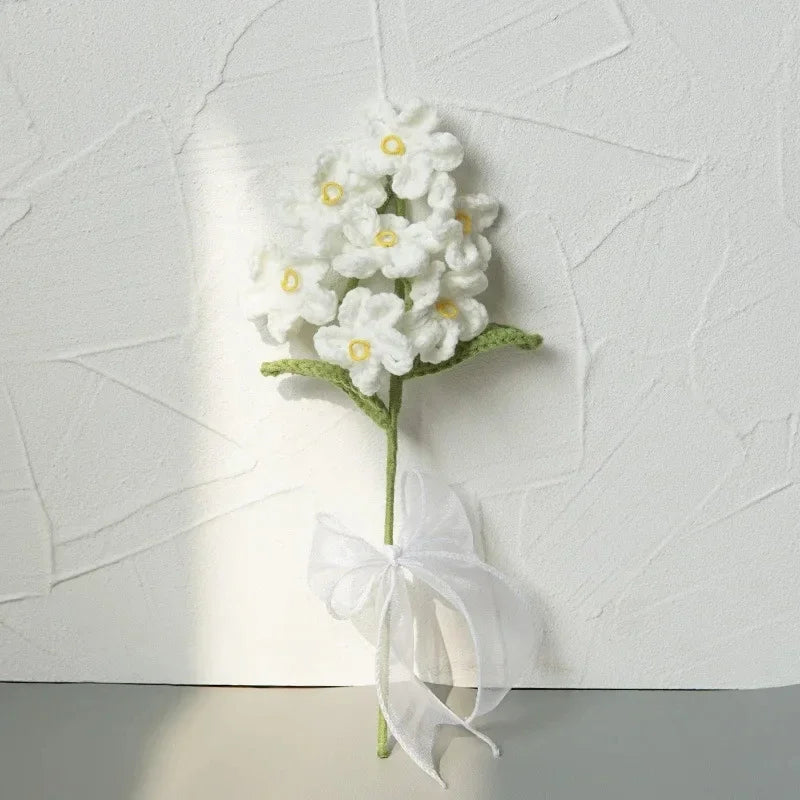Knitted flower bouquet, close up of handmade detail.