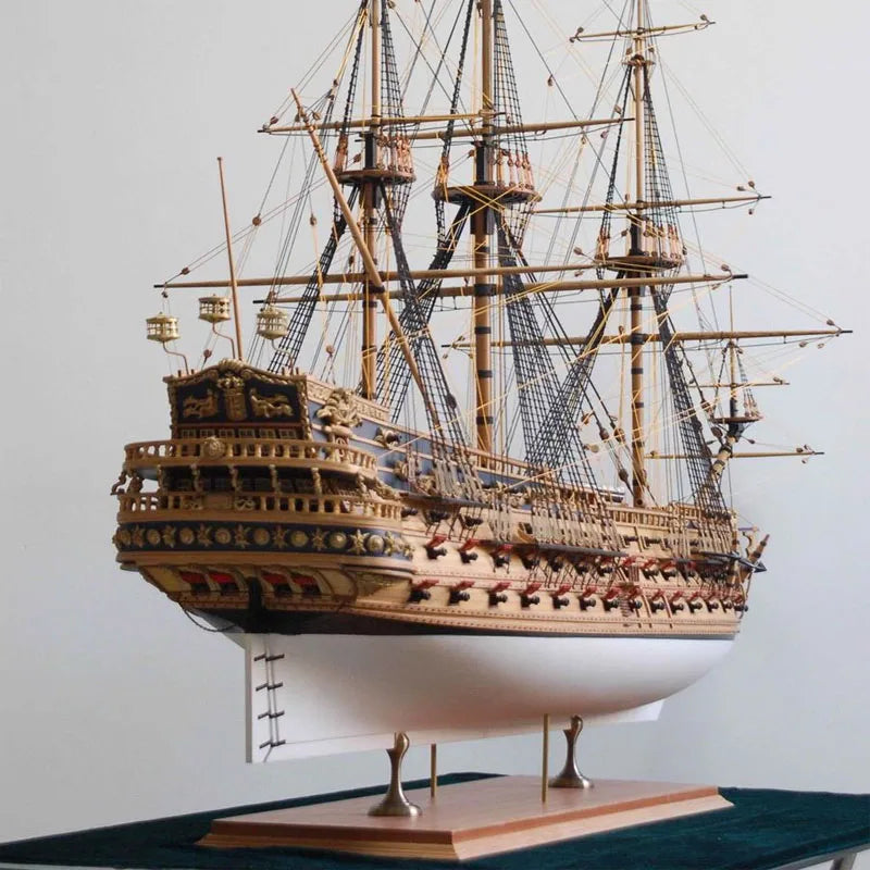 Model of a large sailing ship on a white background