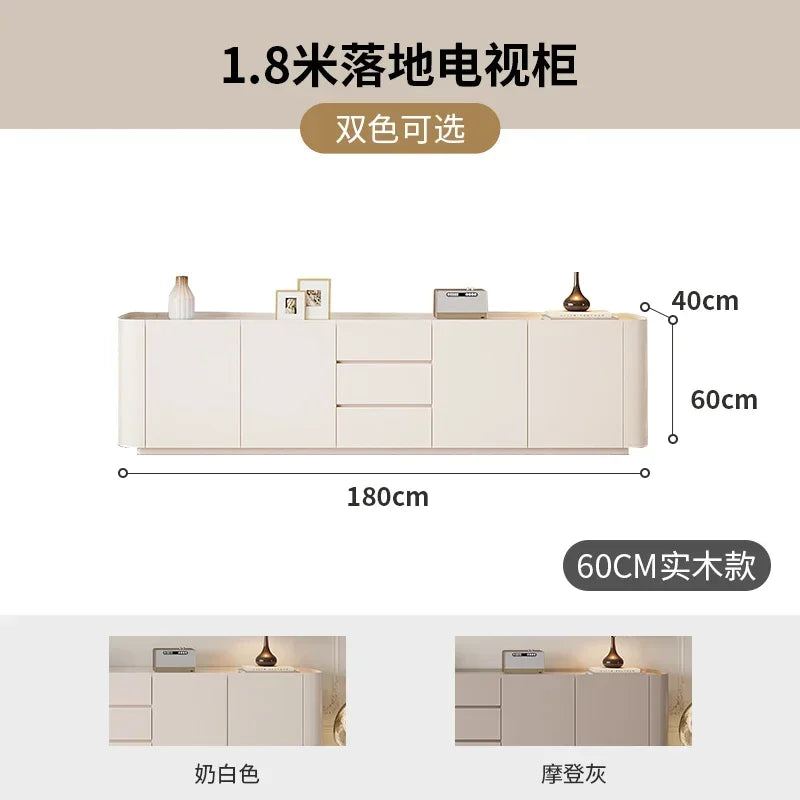 minimalist TV stand with shelves and drawers
