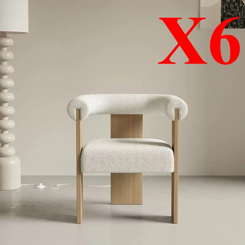 Modern Wooden Armchair for Dining: Comfortable lambskin seat and supportive solid wood handrests.