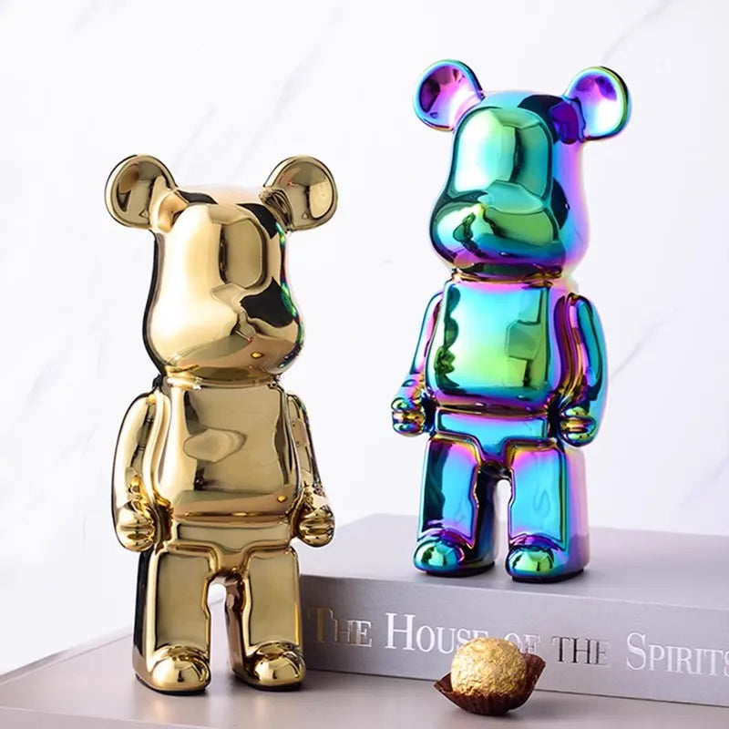 "28cm ceramic plated bear figurine for luxury home decor"
