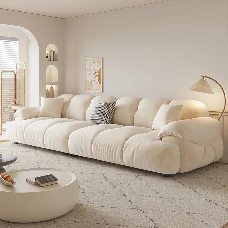Modern Nordic sofa set with recliner sofa bed, armchair, and pouf