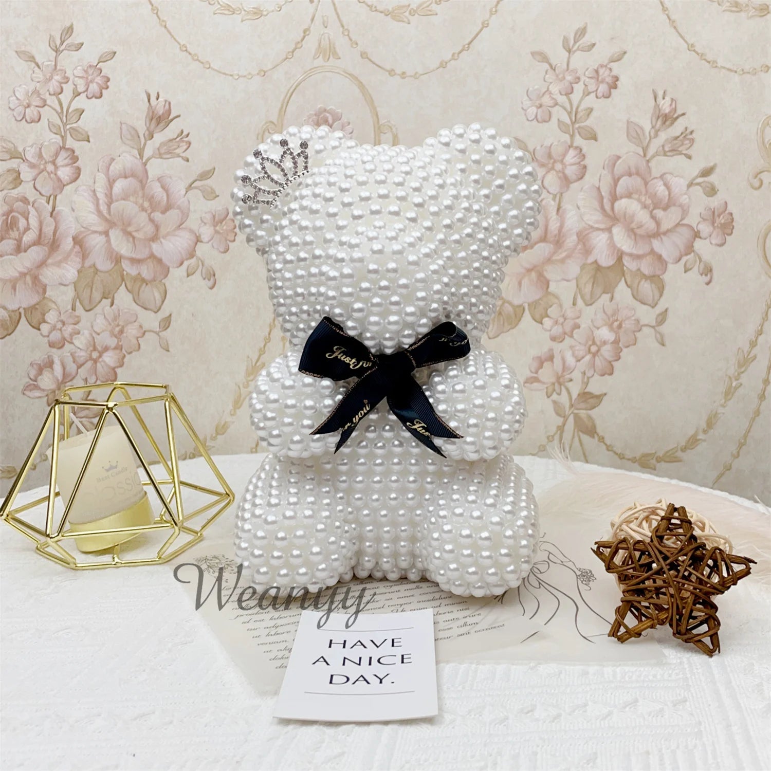 Weanyy Pearl Bear with Clear Box Gift for Valentine’s Day,Birthday,Anniversary & Bridal Showers Home/Party/Wedding Decorations