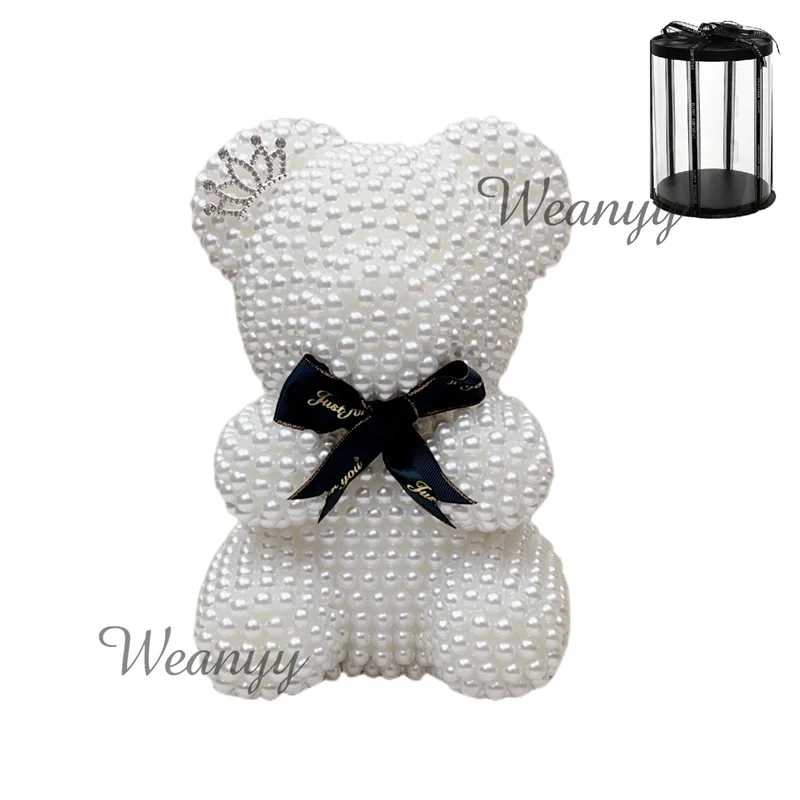 Weanyy Pearl Bear with Clear Box Gift for Valentine’s Day,Birthday,Anniversary & Bridal Showers Home/Party/Wedding Decorations