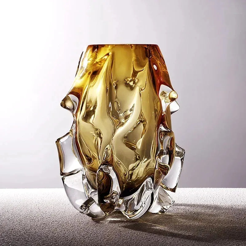 Glass vase with a unique design on a plain background
