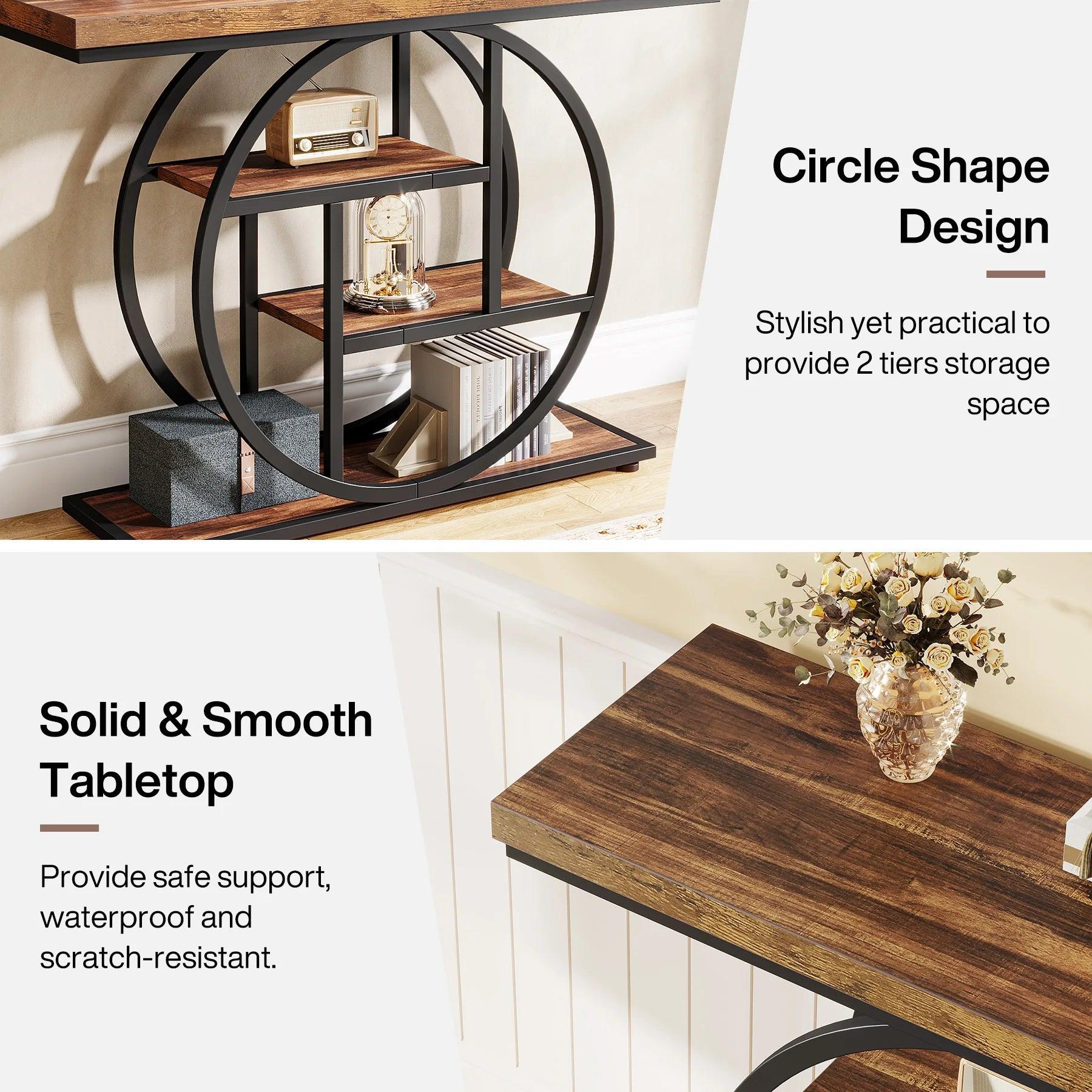 Modern industrial 4-tier entryway console table, great for organizing and displaying decor in any space.