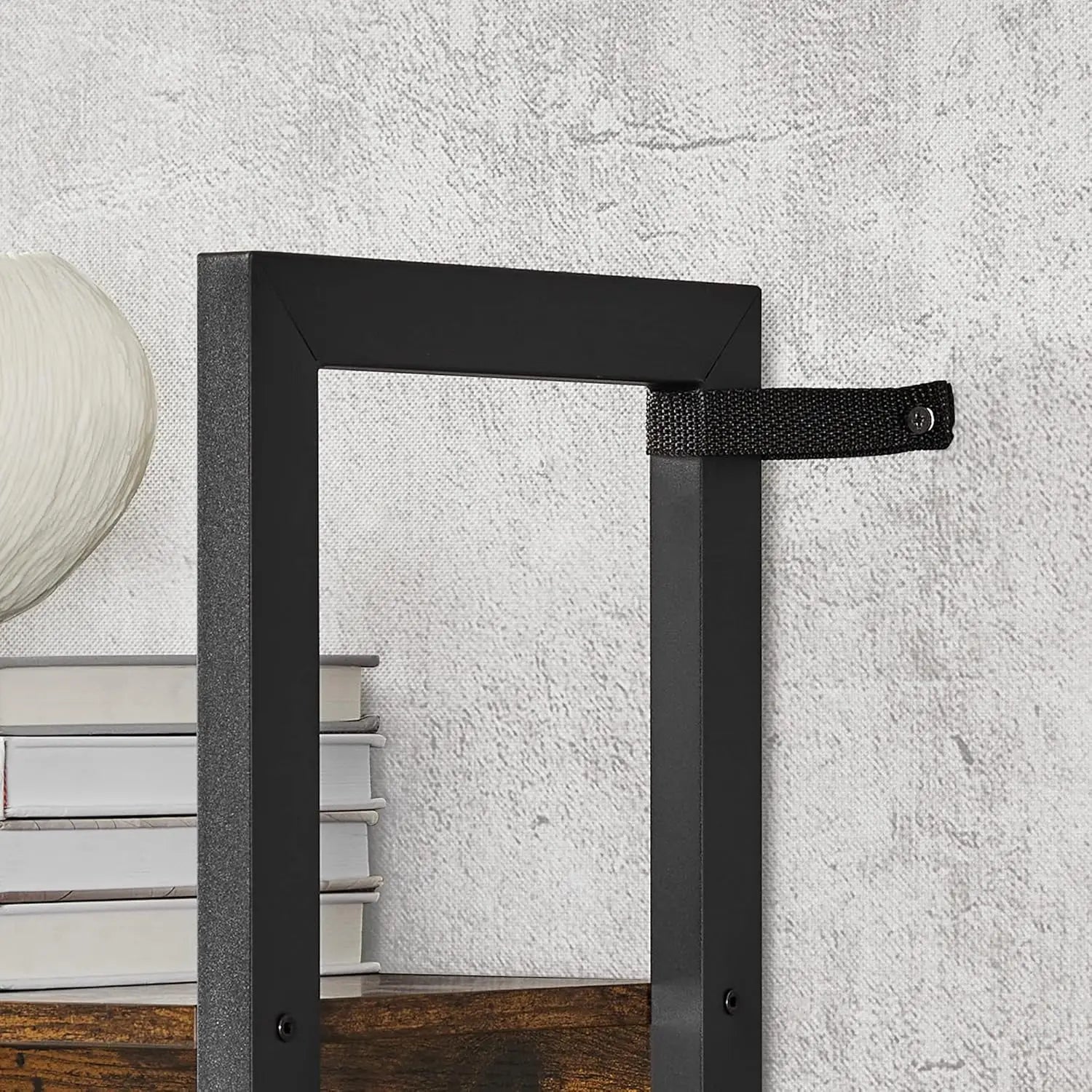 "Stylish living room bookcase with durable particleboard and steel frame"
