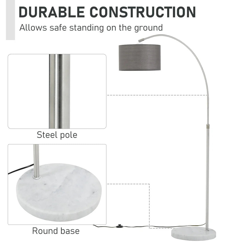 Floor lamp with marble base and steel pole, labeled &