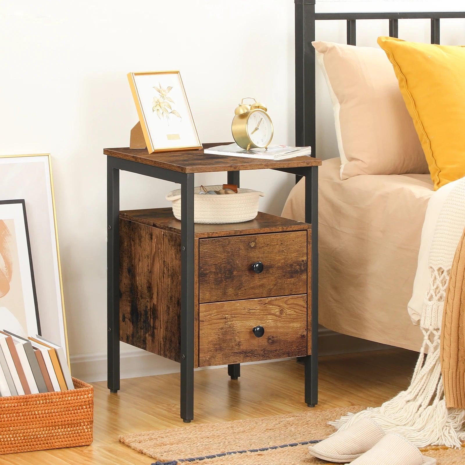 Compact Industrial Nightstand with Metal Frame – Ideal for Small Spaces and Apartments