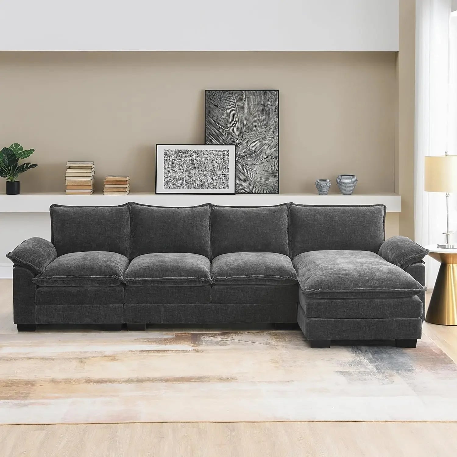 "Convertible 5-seater L-shaped sofa for cozy living rooms."
