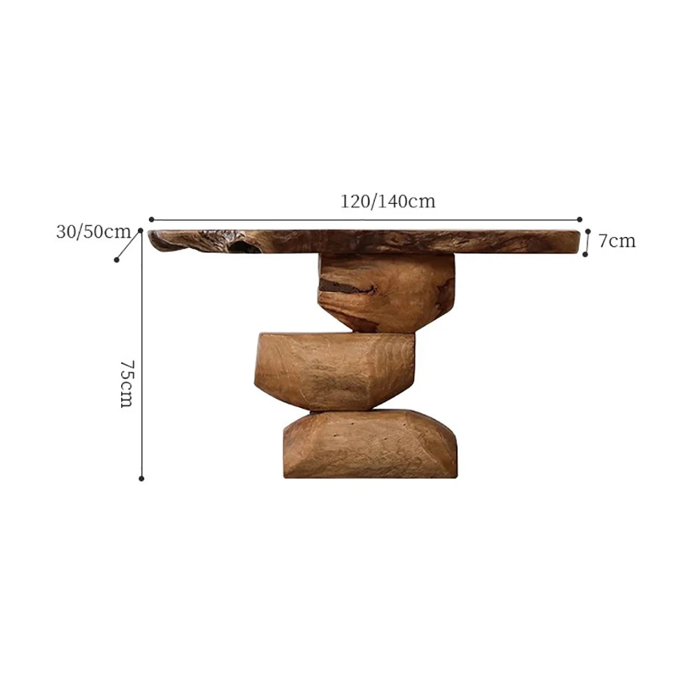 Wooden table with dimensions labeled on a white background