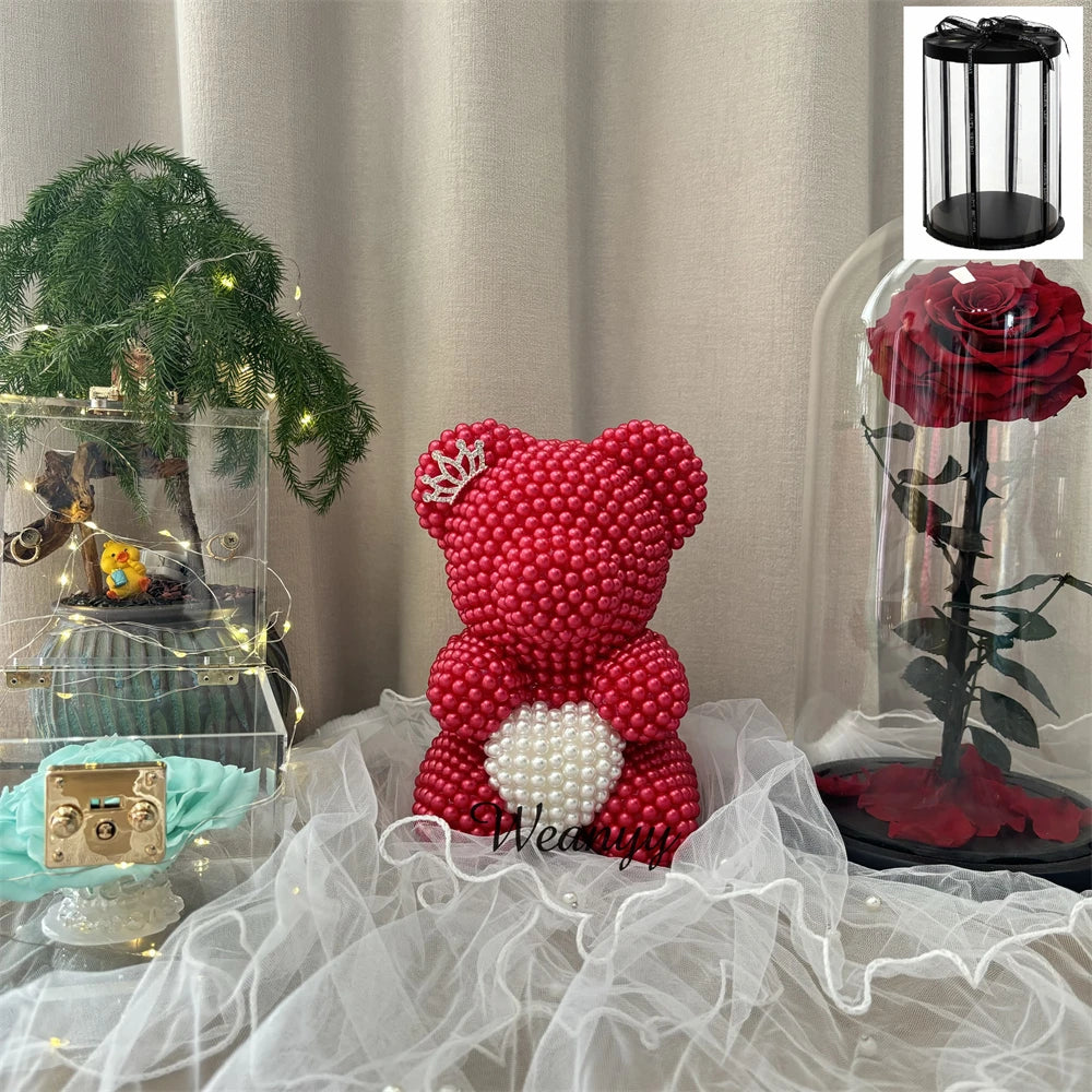 Weanyy Pearl Bear with Clear Box Gift for Valentine’s Day,Birthday,Anniversary & Bridal Showers Home/Party/Wedding Decorations