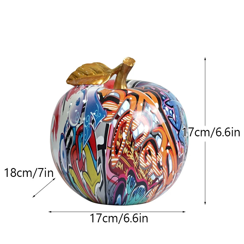 "Detailed view of resin graffiti apple handicrafts for decor"