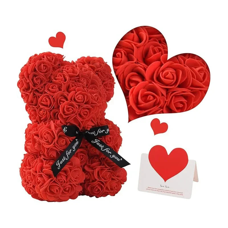 Close-up of red rose teddy bear, perfect for Valentine&