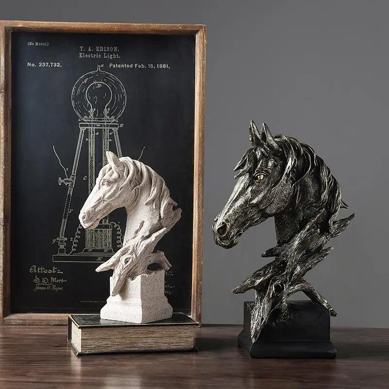 Nordic Style Retro Horse Head Ornament – Vintage Resin Sculpture for Home Decoration - In home decor