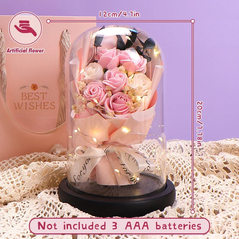 The preserved flower bear in its gift box and bag.