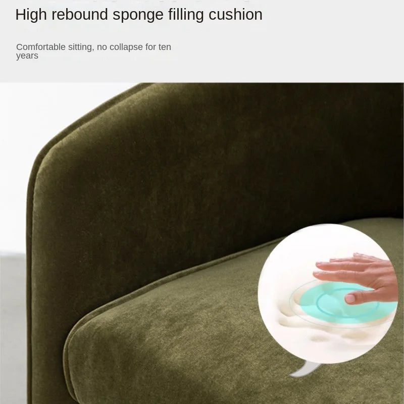 Green cushion with high rebound sponge filling and close-up of sponge texture.