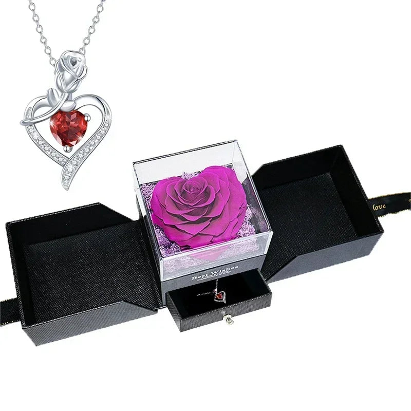 The rose jewelry box and necklace displayed alongside other Valentine&