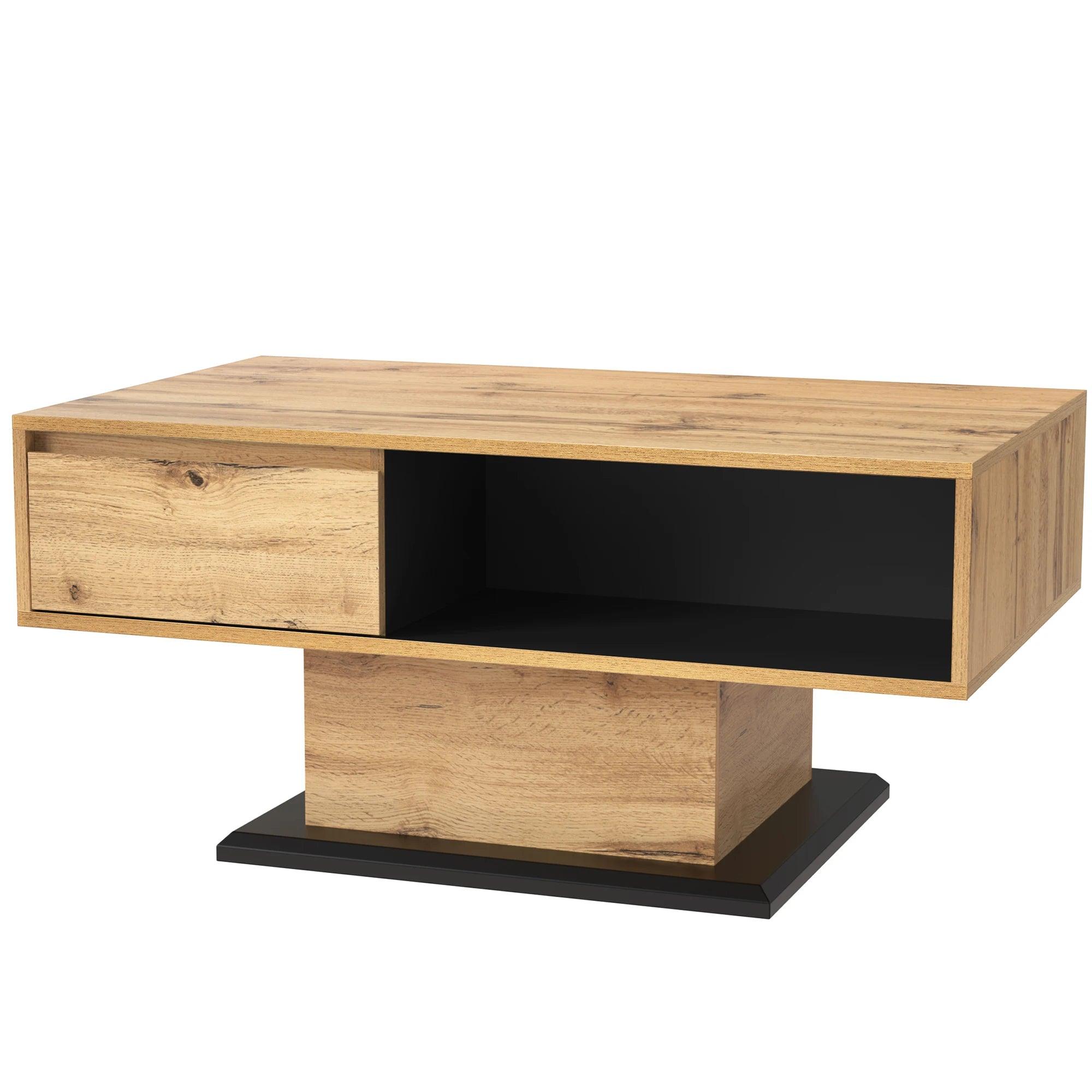 Modern Wood Grain Coffee Table - Handle-Free Design, Dual Storage, Large Space for Living Room & Office - In home decor
