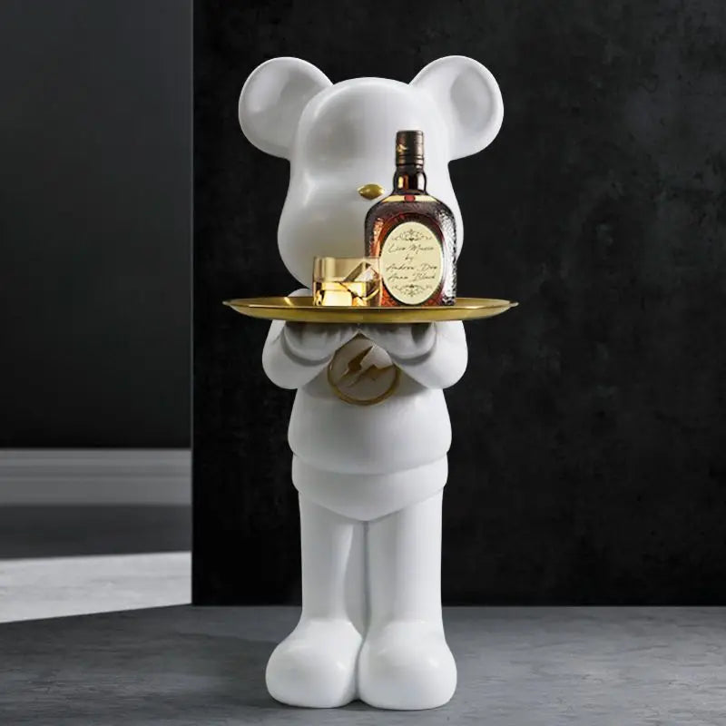 Large floor-standing violent bear sculpture in a modern home.