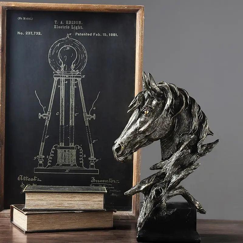 Nordic Style Retro Horse Head Ornament – Vintage Resin Sculpture for Home Decoration - In home decor