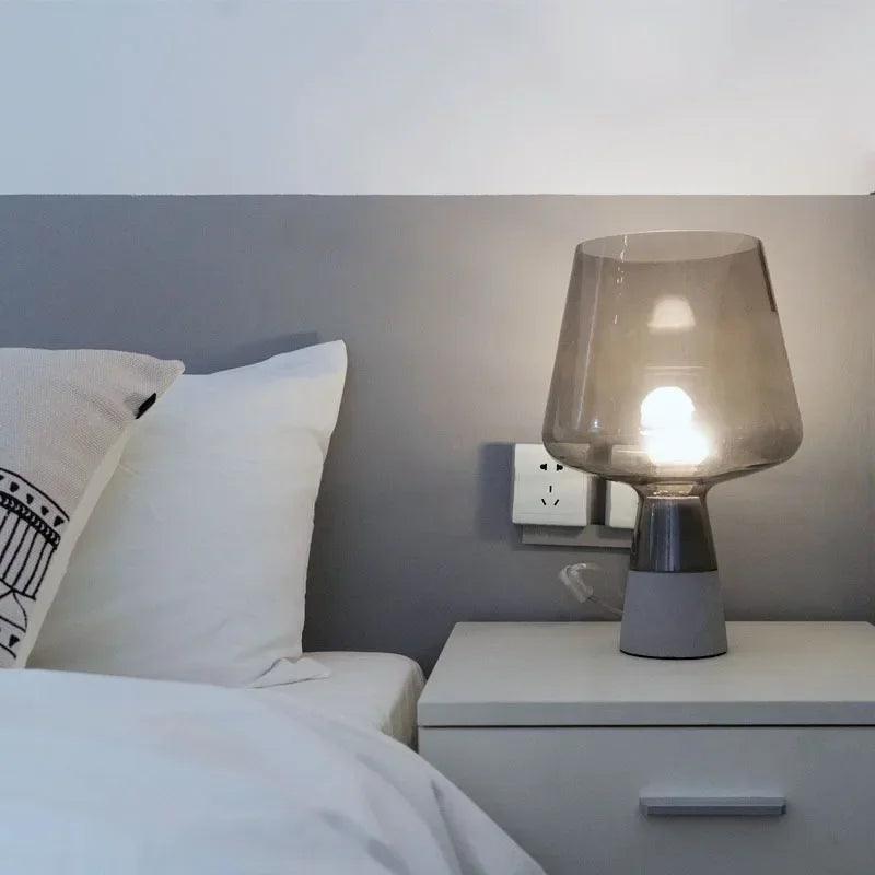 Leimu Table Lamp Modern Cement Table Lights for Bedroom Living Room Bedside Decor Industrial Glass Desk Lamp - In home decor