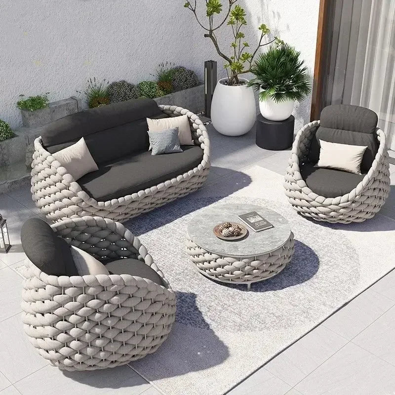 Premium Outdoor Rattan Sofa Set on a sunny patio