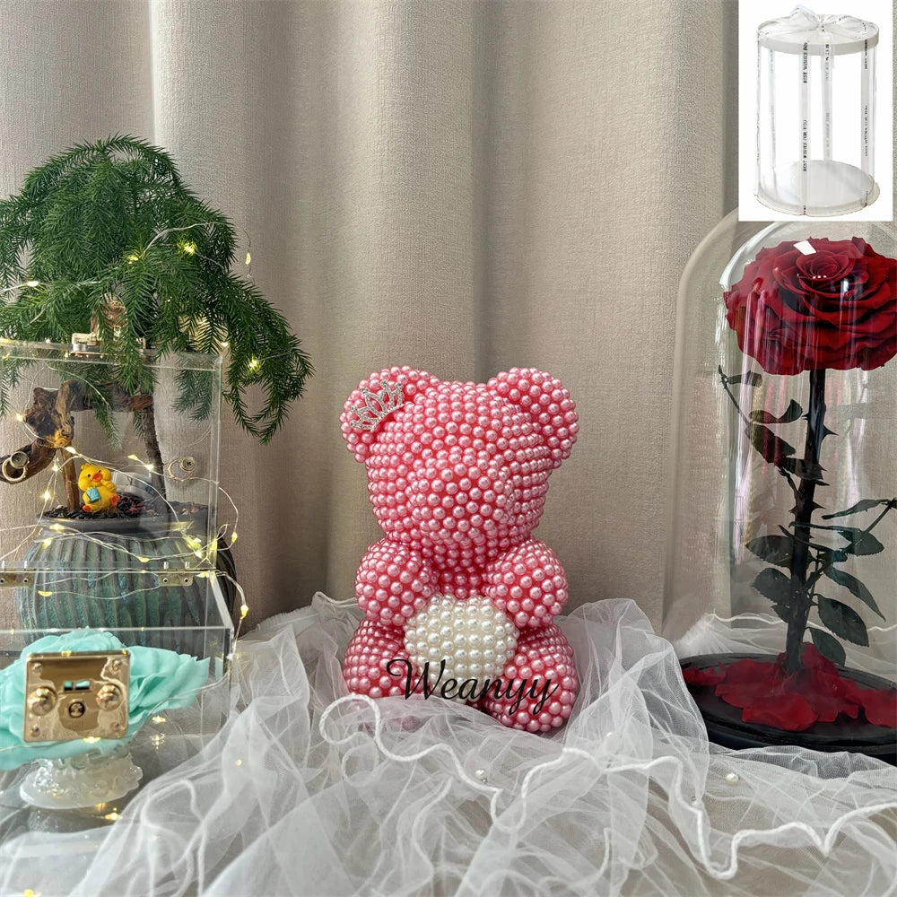 Weanyy Pearl Bear with Clear Box Gift for Valentine’s Day,Birthday,Anniversary & Bridal Showers Home/Party/Wedding Decorations