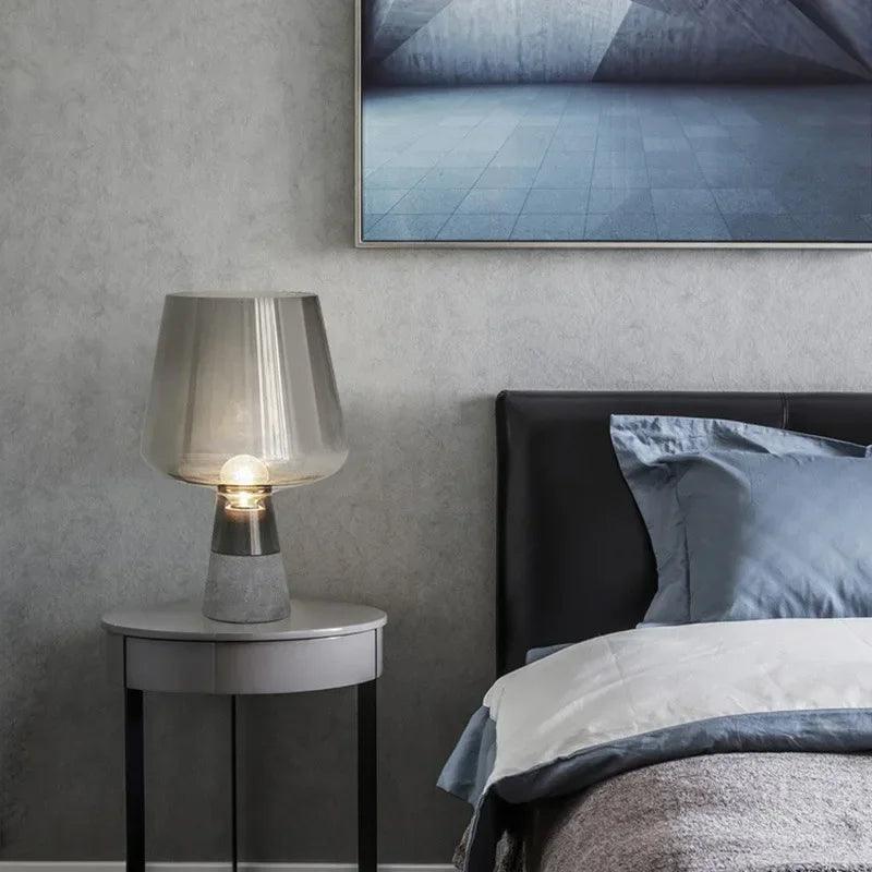 Leimu Table Lamp Modern Cement Table Lights for Bedroom Living Room Bedside Decor Industrial Glass Desk Lamp - In home decor