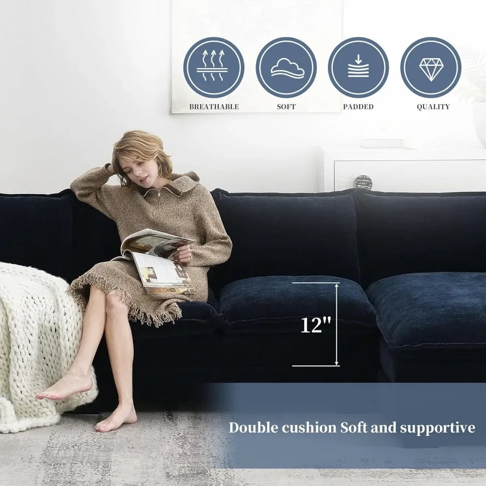 "Modern living room furniture set with deep seats and chaise."