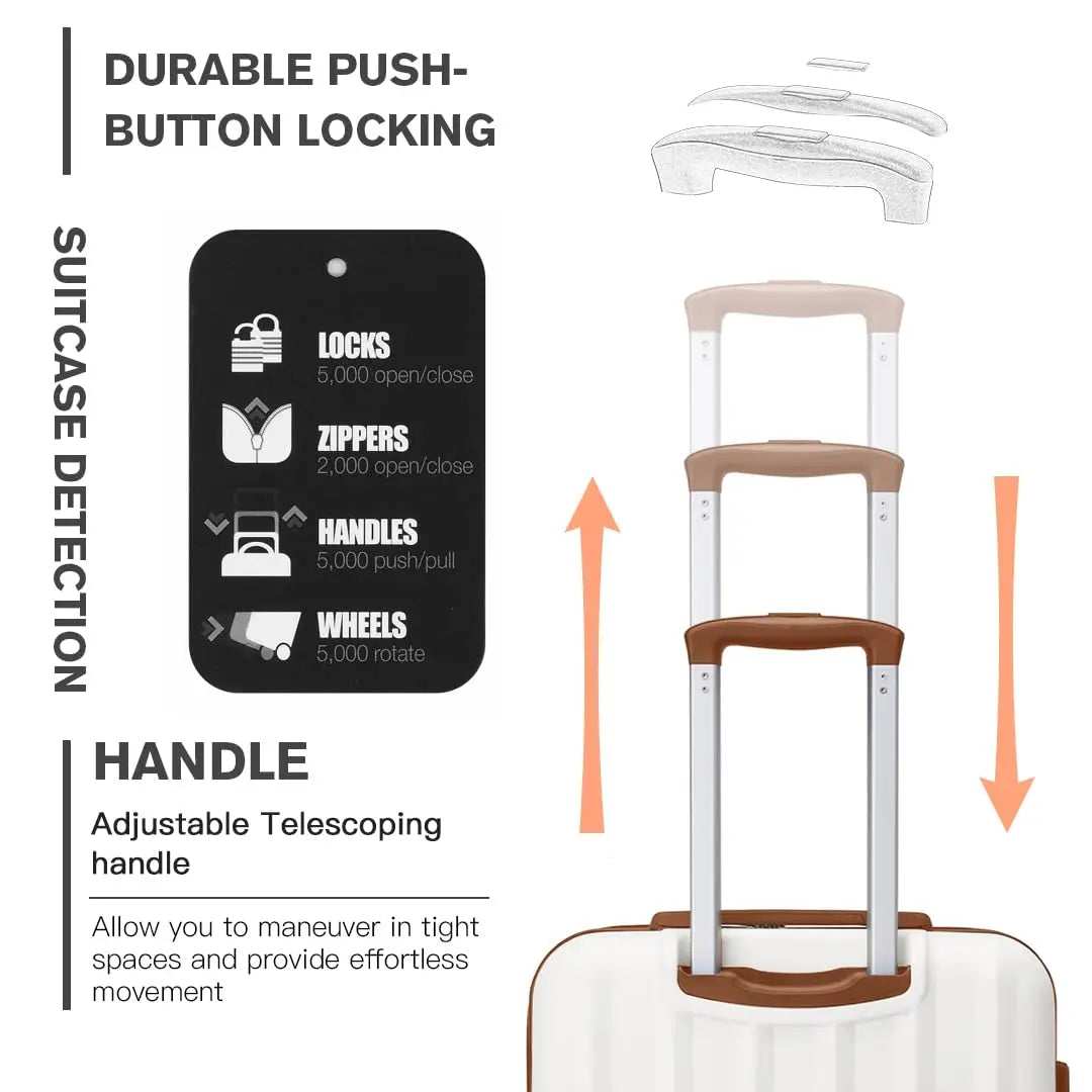 Traveler pulling a KONO suitcase with adjustable telescoping handle.