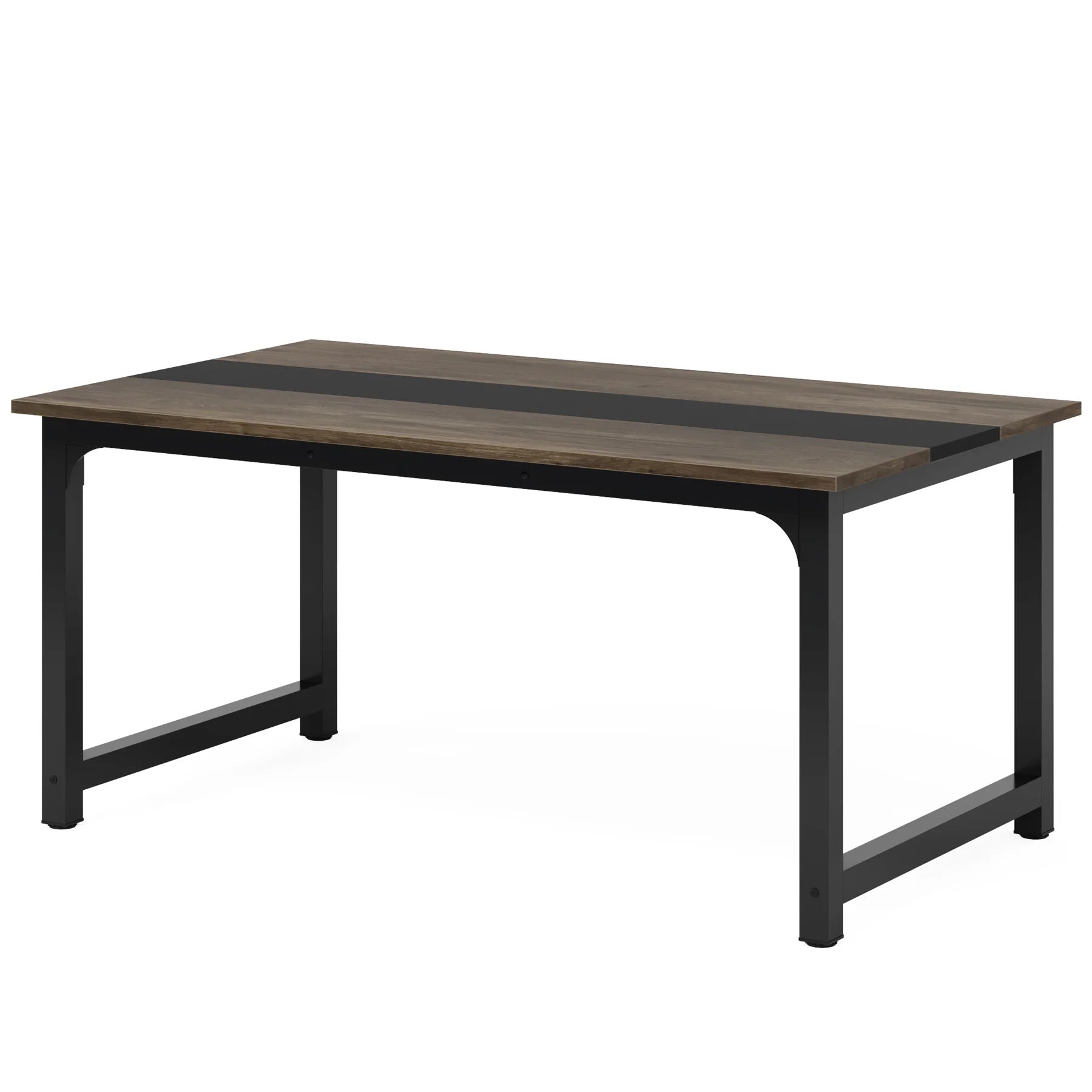 Modern executive desk with books, laptop, and office supplies.