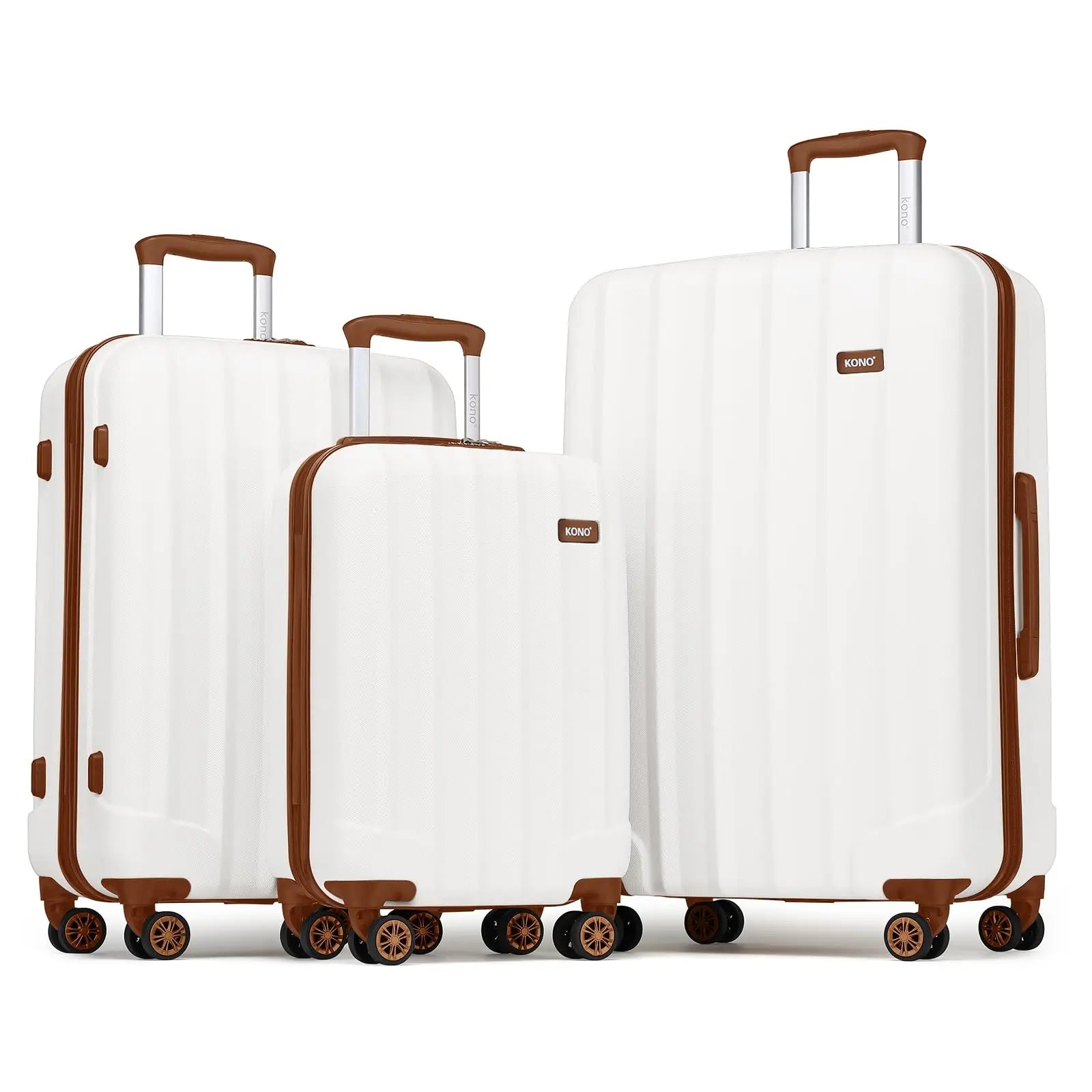KONO lightweight ABS luggage set in black with sizes 19, 24, and 28 inches