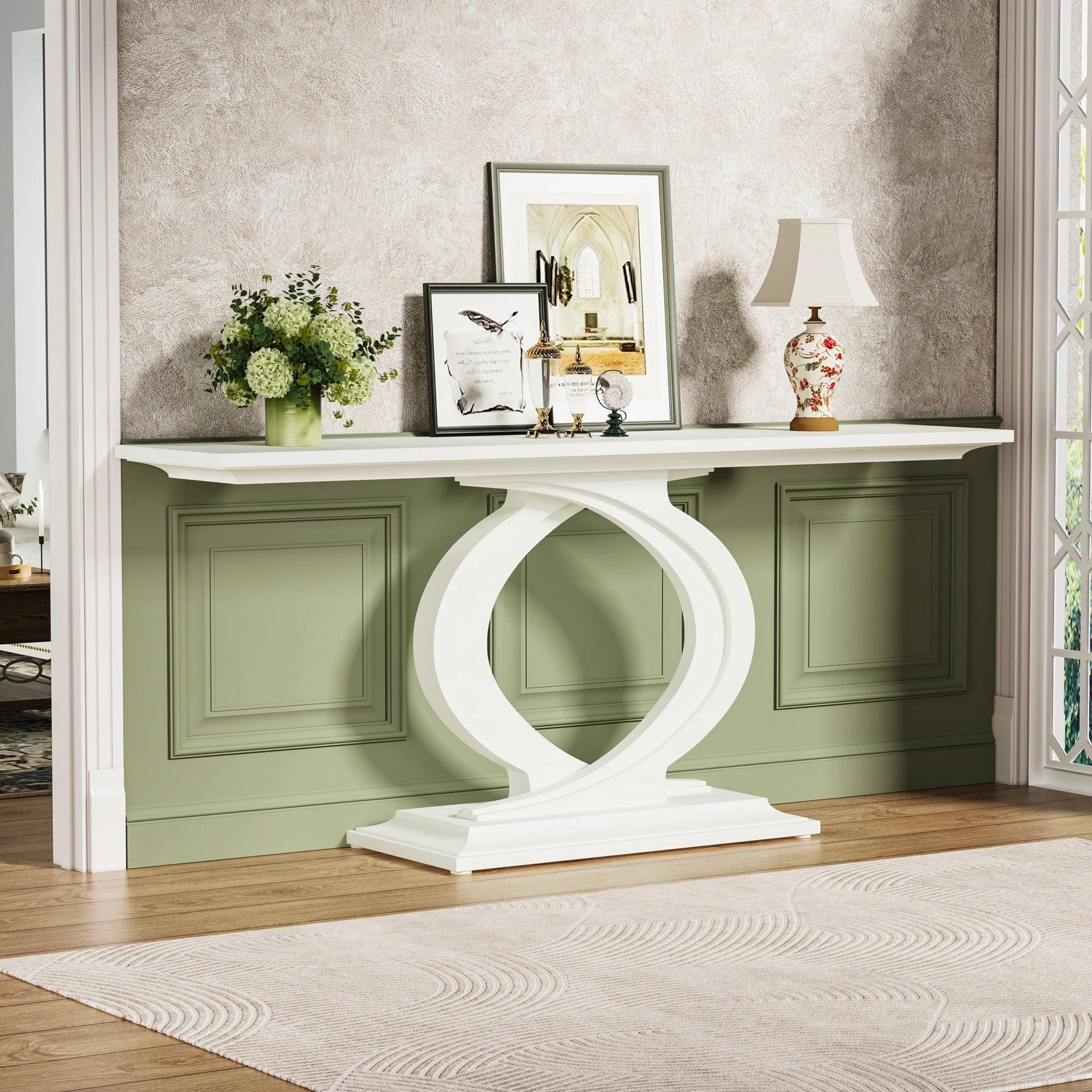 59-inch rustic white console table with farmhouse design, perfect for entryways and living rooms