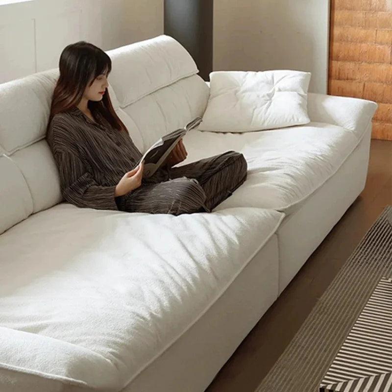 Oversized White Lazy Sofa – Modern Comfortable Loveseat for Living Room - In home decor