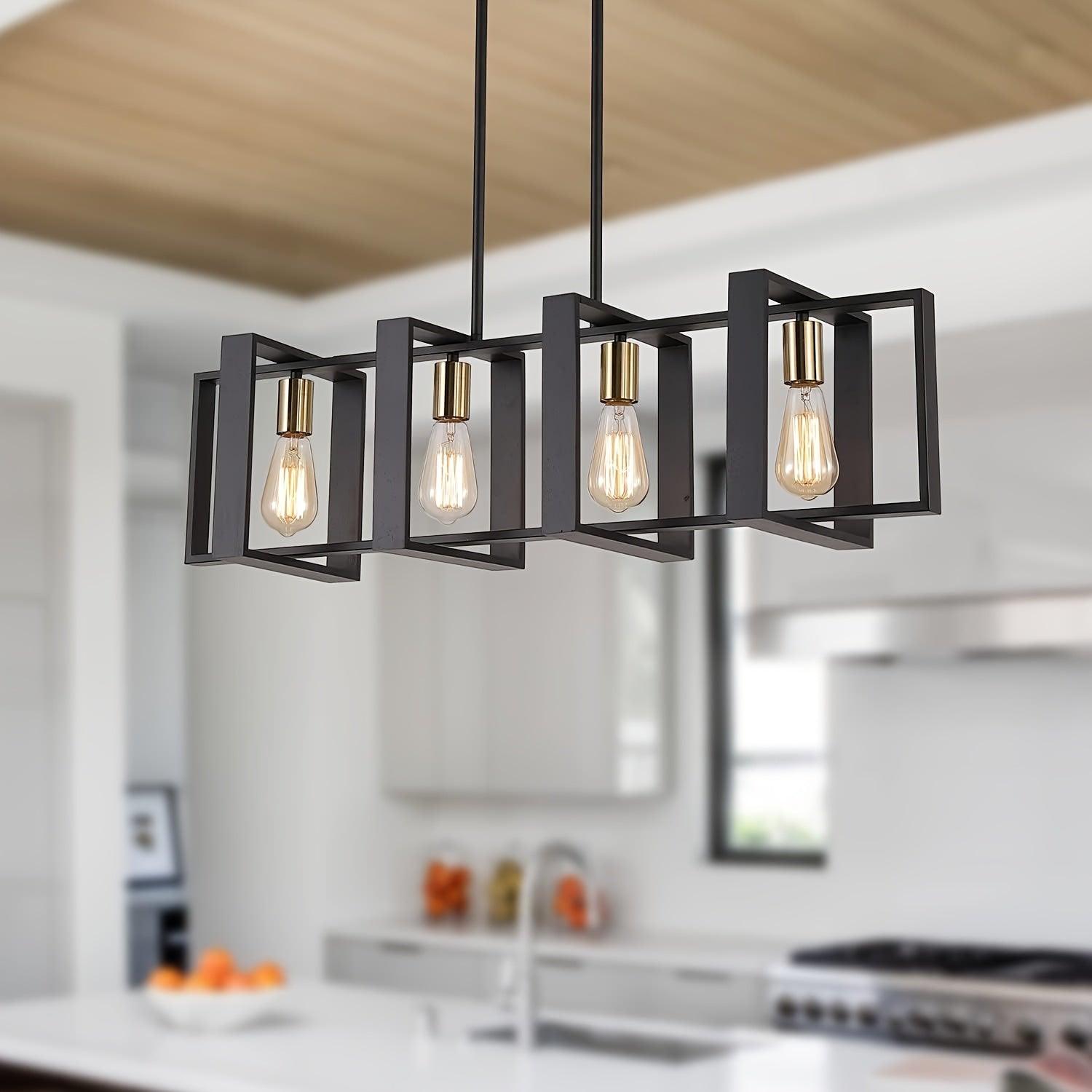 Durable wooden dining chandelier with industrial metal accents.