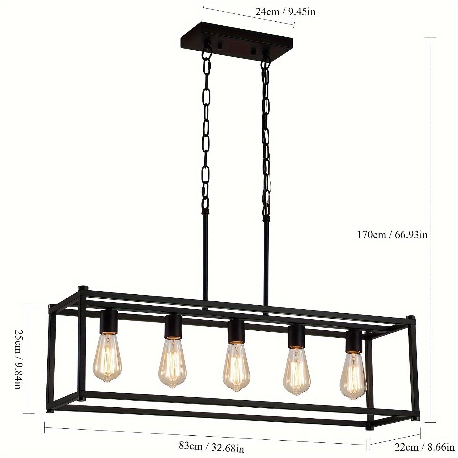 5-Light Industrial Rectangular Chandelier – Rustic Black Kitchen Island Lighting - In home decor