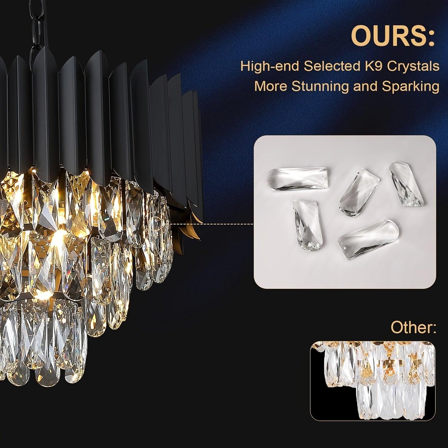Modern crystal chandelier for home office and kitchen lighting.