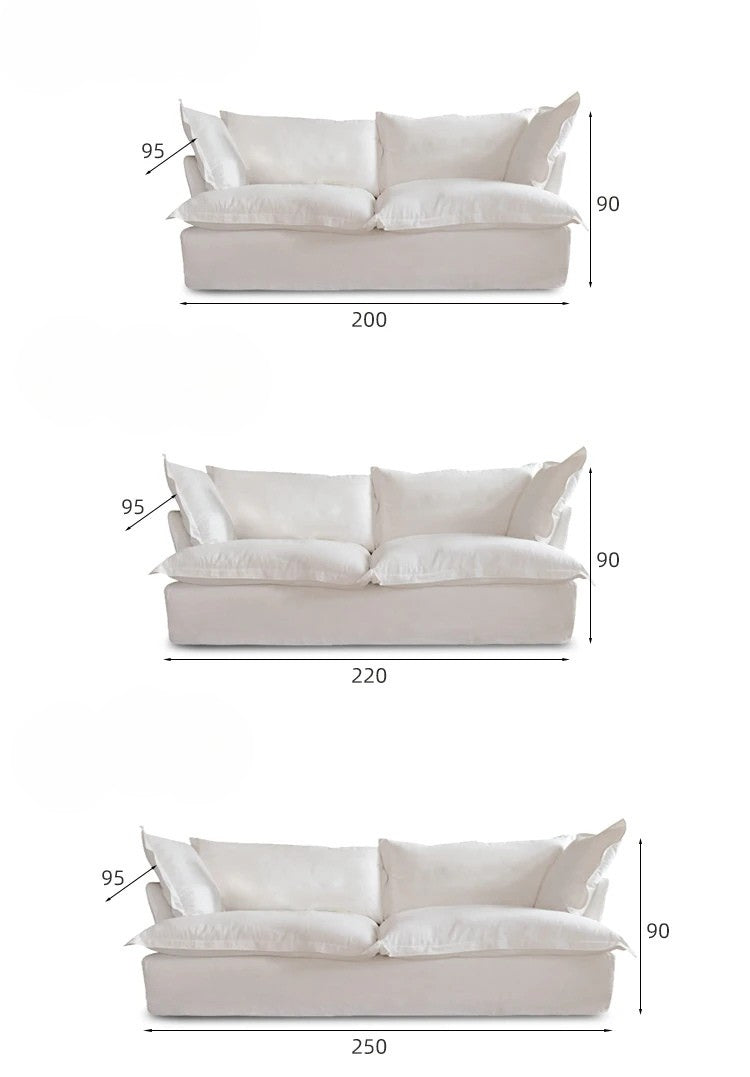 Dimensions of a white sofa with measurements labeled