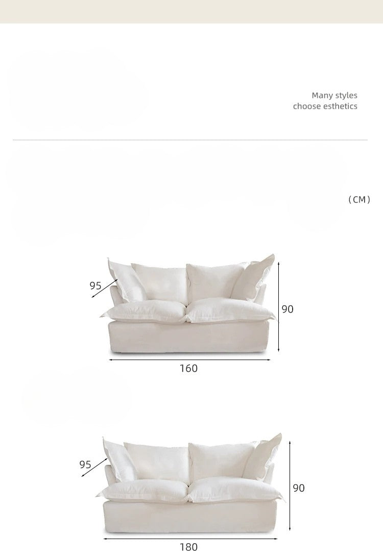 Measurement chart of a beige sofa with dimensions on a white background