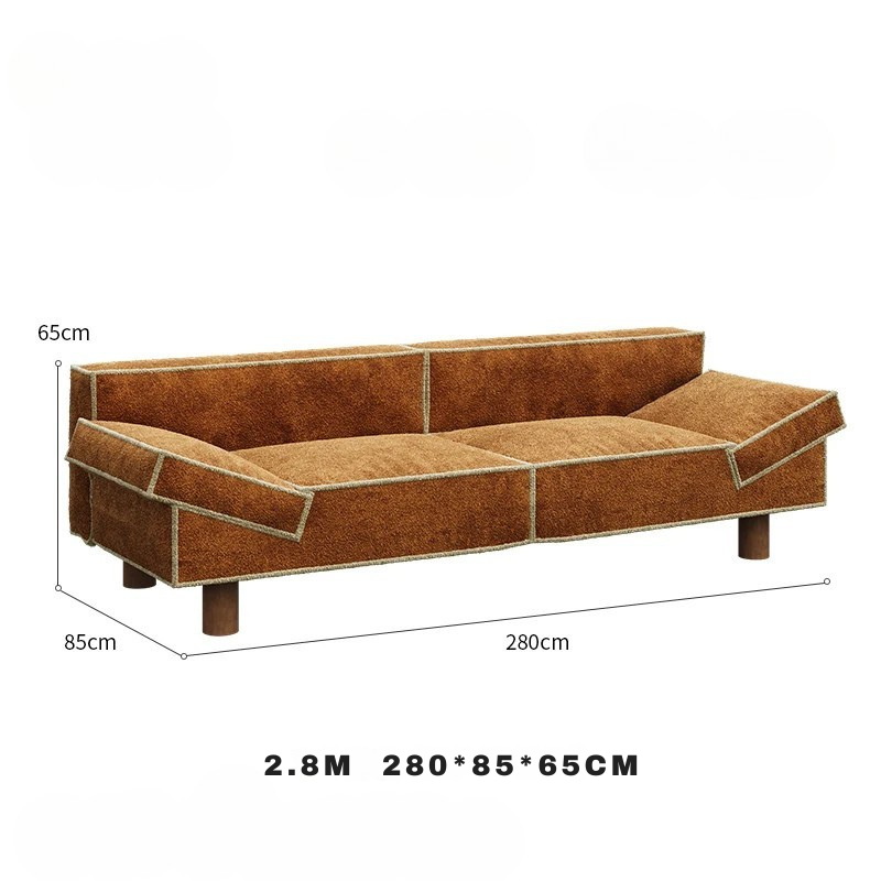 Brown sofa with dimensions labeled on a white background