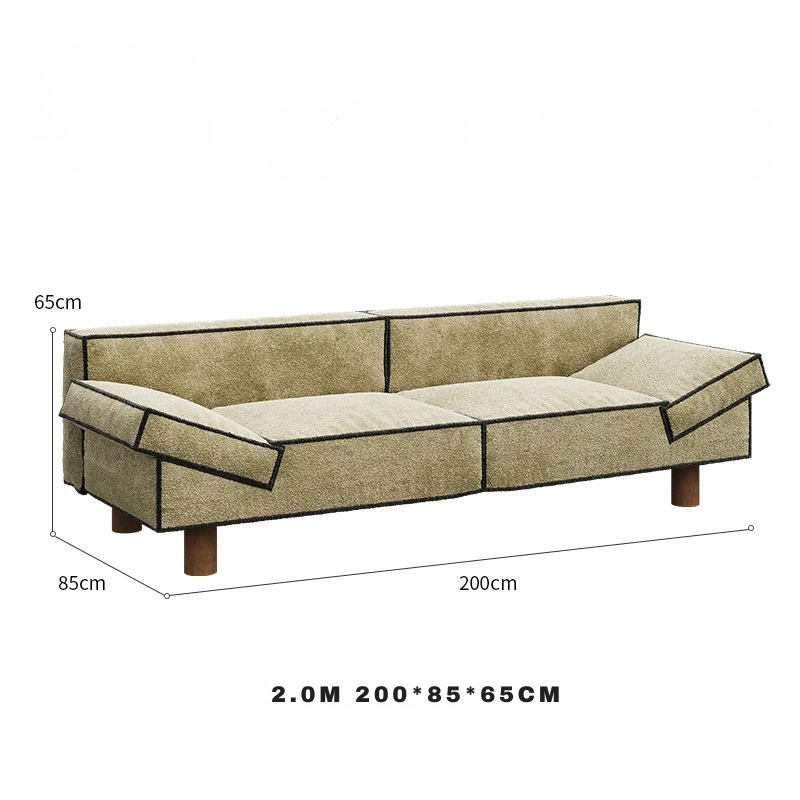 Beige sofa with dimensions labeled on a white background