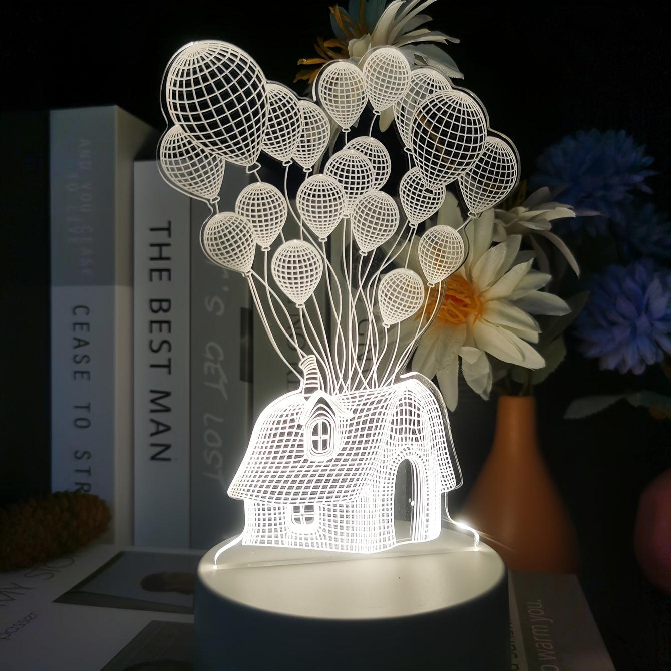 3D Balloon House LED Night Light – USB-Powered Acrylic Desk Lamp - In home decor