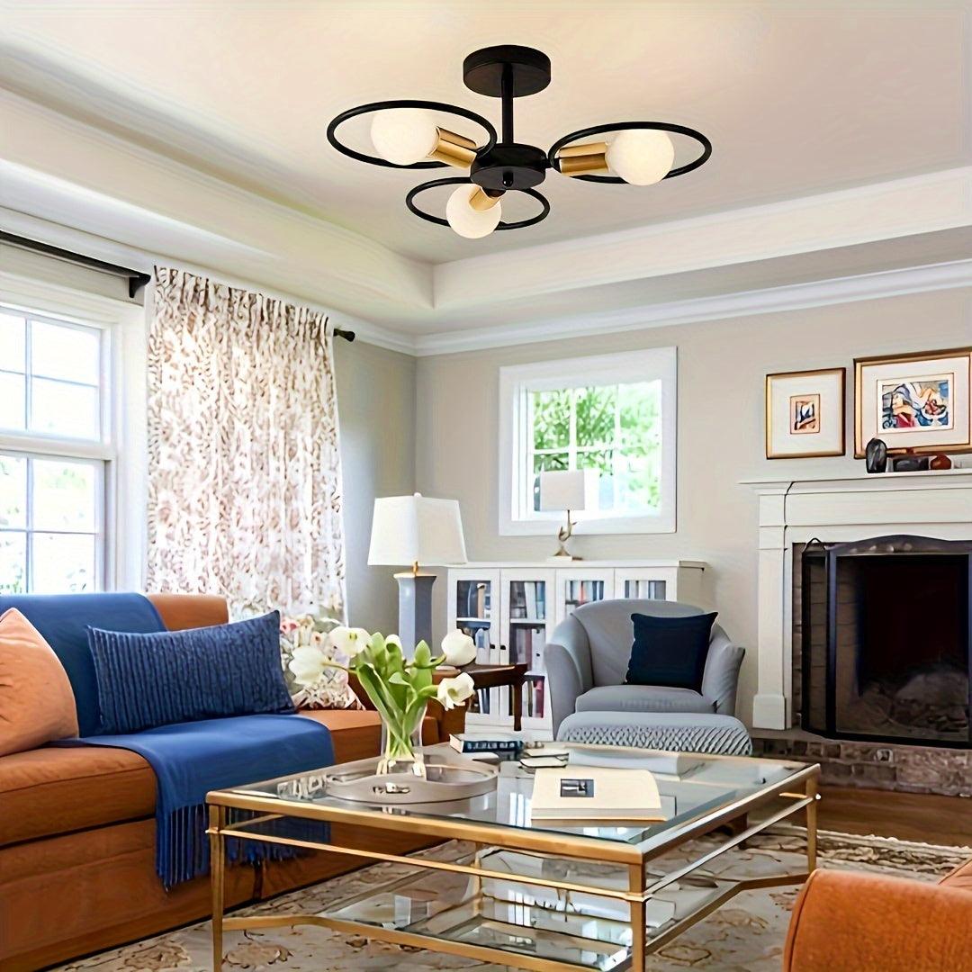Durable metal cage chandelier for hallway or living room lighting.