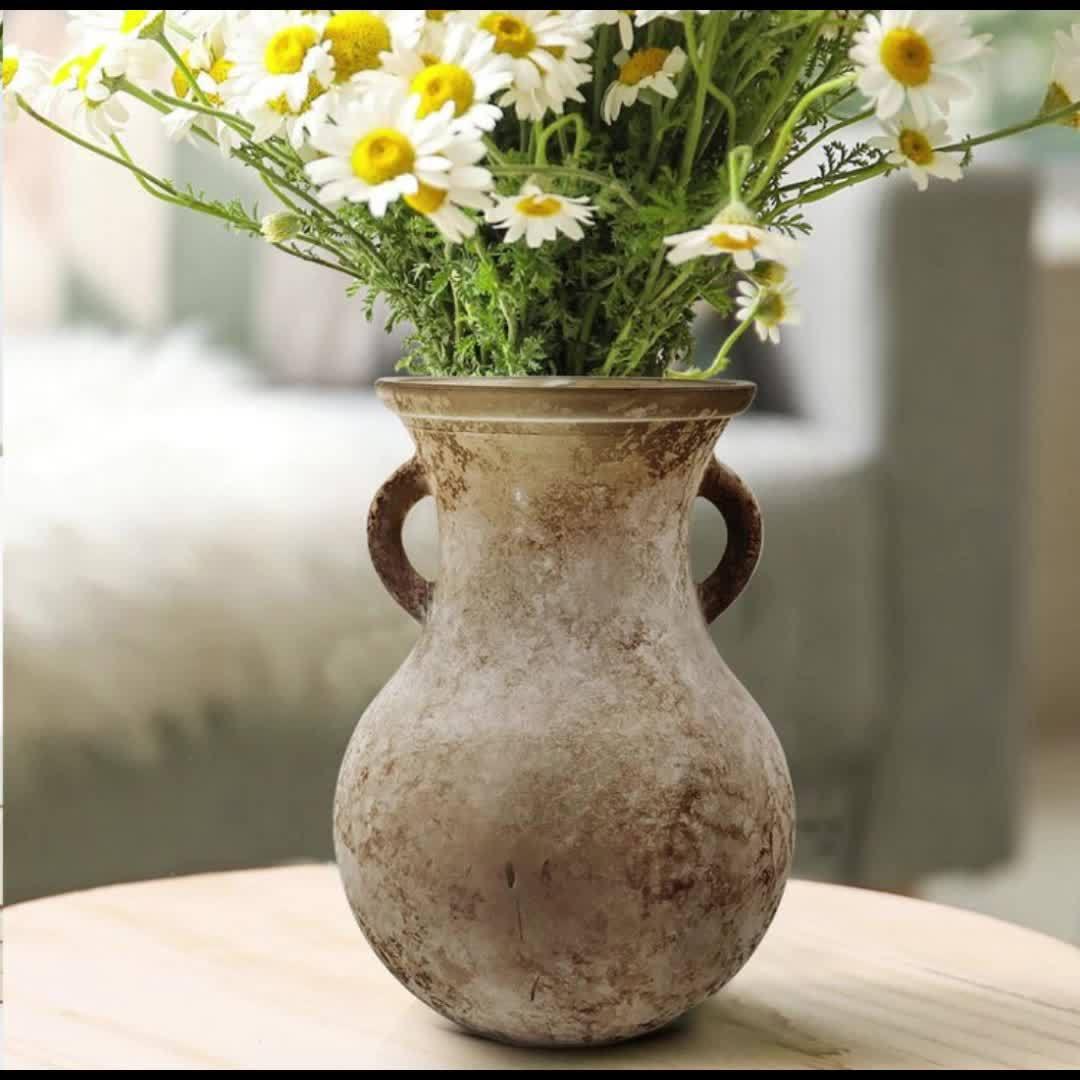 Vintage Style Ceramic Decorative Urn – Marble Pattern Double-Handle Vase - In home decor