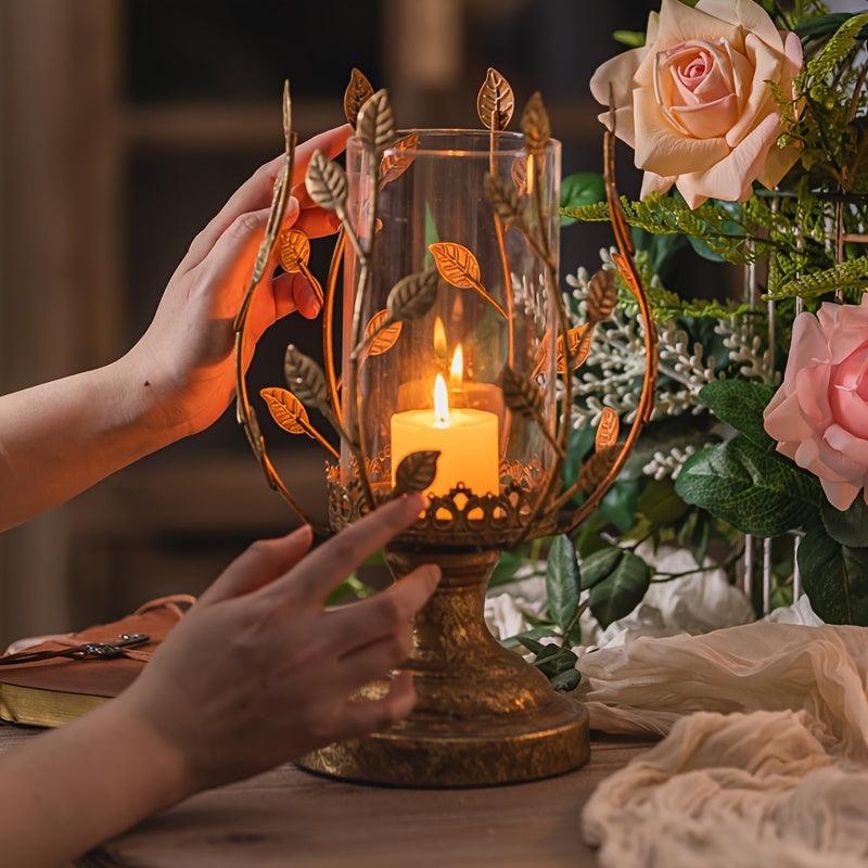 Vintage European-style cast iron candle holder for tabletop decor.