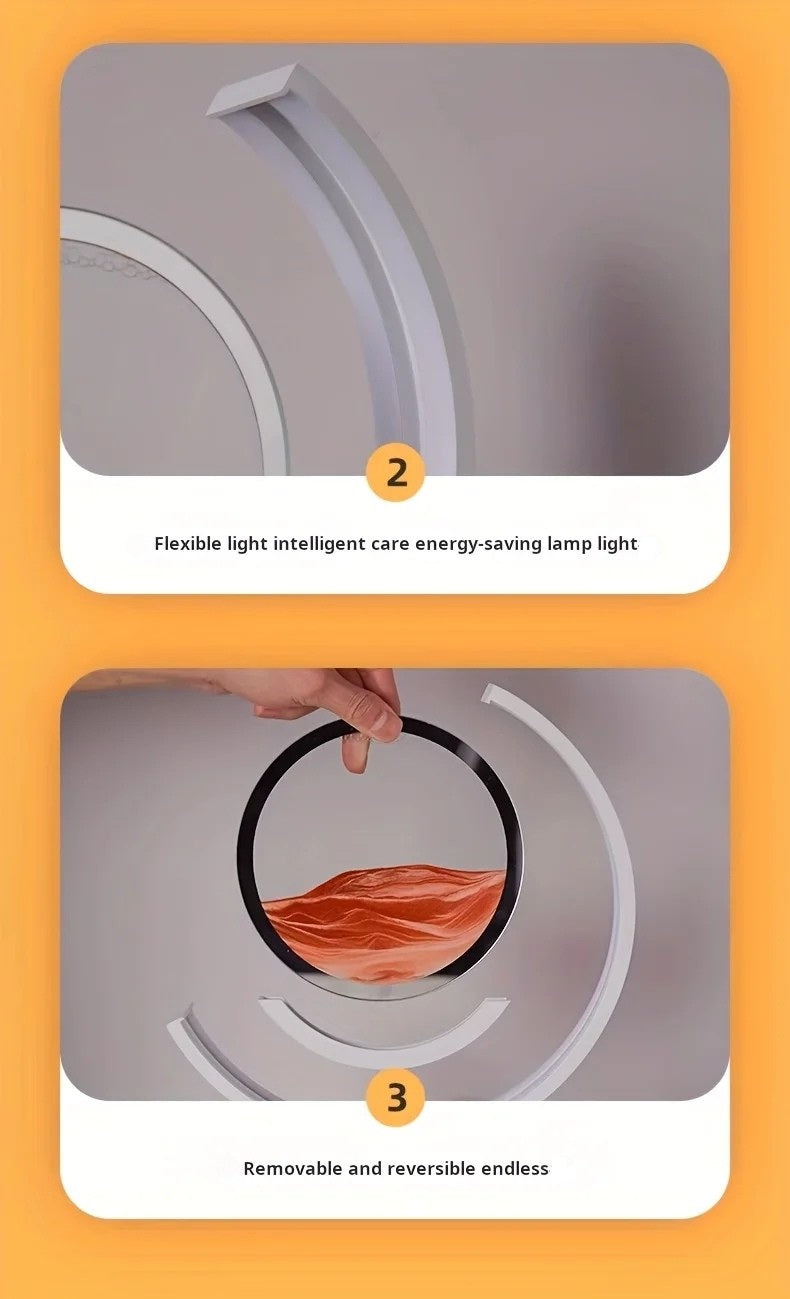 Flexible light intelligent care energy-saving lamp light with a hand holding it, on an orange background.