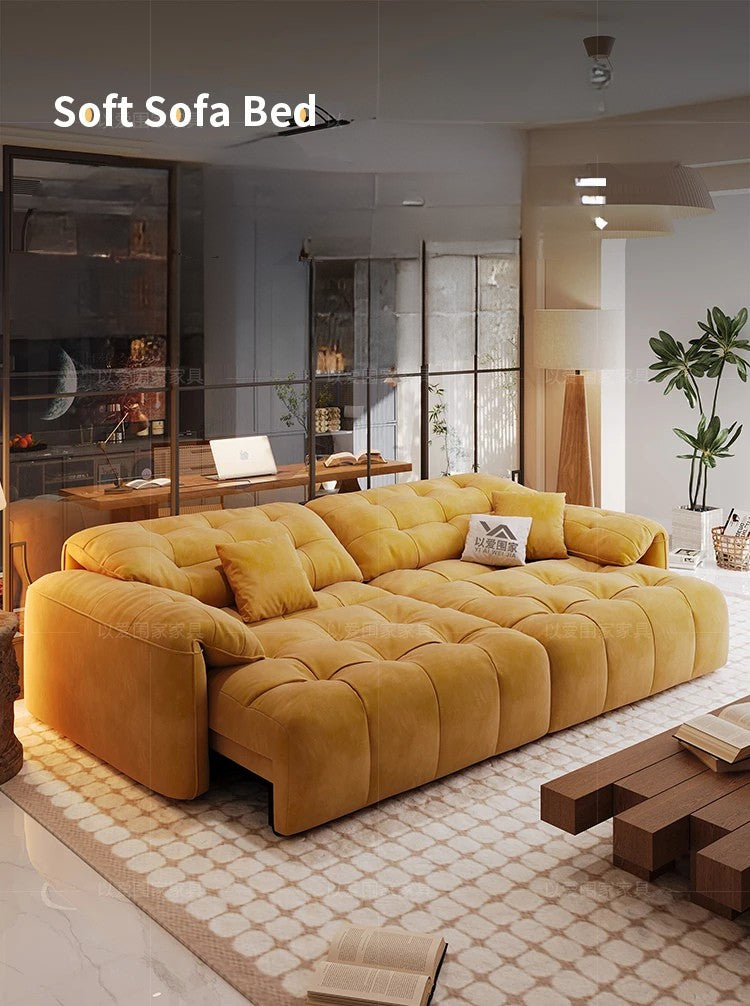 Yellow sofa bed in a modern living room setting